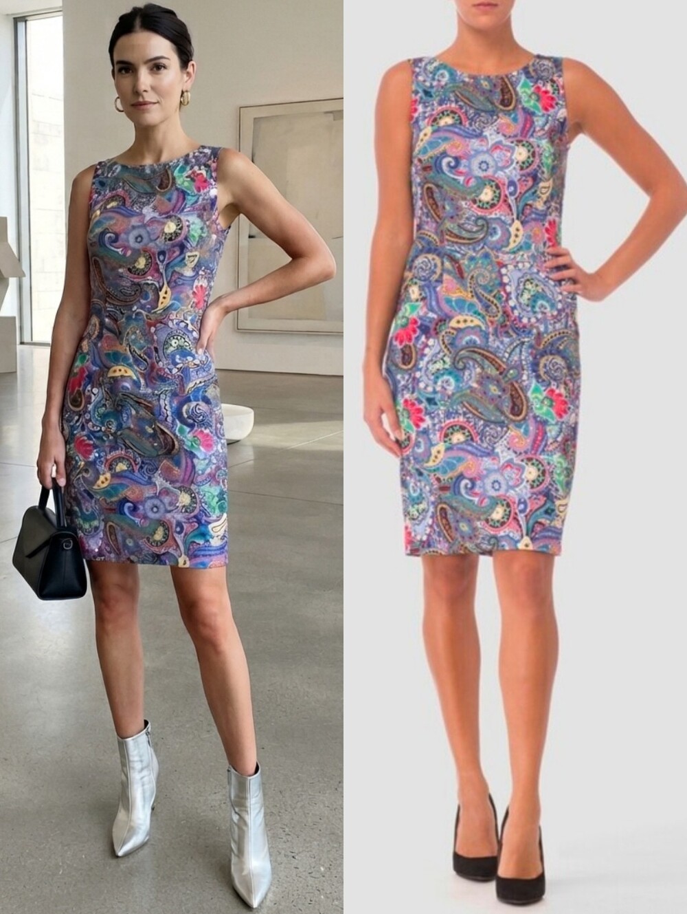 NWOT Joseph Ribkoff 10 Colorful Paisley Sequin Sheath Dress Eclectic Art To Wear